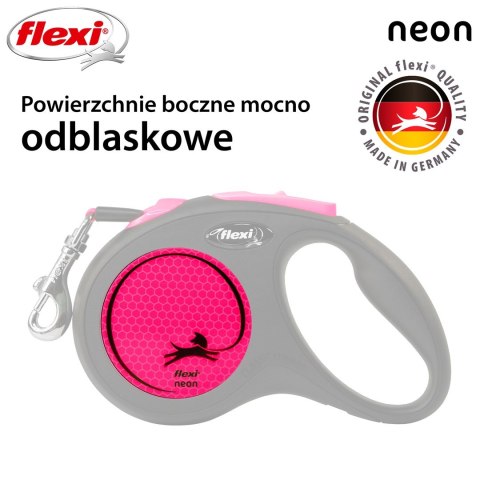 Smycz flexi automatyczna New Neon S taśma 5 m - dla psa do 15 kg, kolor różowy Flexi