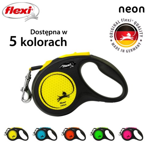 Smycz flexi automatyczna New Neon S taśma 5 m - dla psa do 15 kg, kolor żółty Flexi