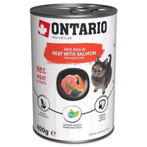 ONTARIO konserwa dla kotów Wołowina przyprawiona Łososiem oraz Spiruliną 400g (213-21102)