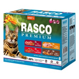 RASCO Premium wolowina, cielecina, indyk, kaczka fileciki w sosie 12x85g saszetka dla kota (1703-13198)