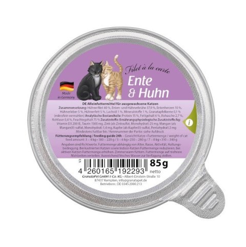 GranataPet Filet a la carte kaczka z kurczakiem karma mokra dla kota 85g GranataPet