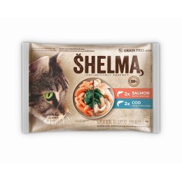 SHELMA saszetka - pełnoporcjowa bezzbożowa karma dla dorosłych kotów. Z łososiem i dorszem 4x85g SHELMA