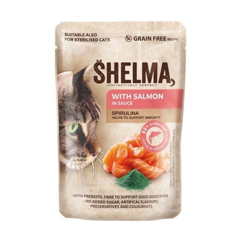 SHELMA saszetka - pełnoporcjowa bezzbożowa karma dla dorosłych kotów. Z łososiem i dorszem 4x85g SHELMA