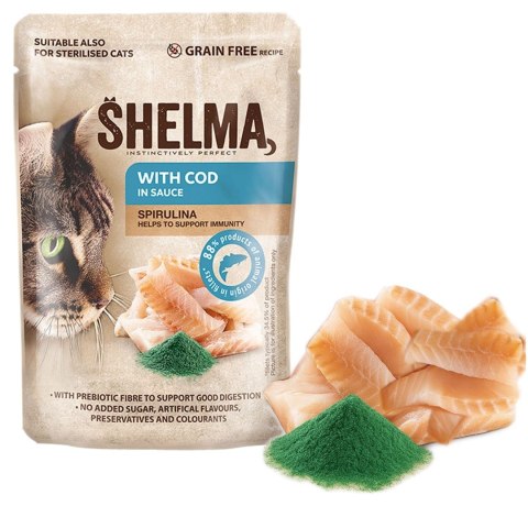 SHELMA saszetka z dorszem i spiruliną dla kota 85g SHELMA