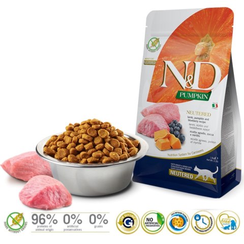 FARMINA N&D PUMPKIN CAT LAMB&BLUEBERRY NEUTERED - sucha karma dla kota - 1,5 kg Farmina