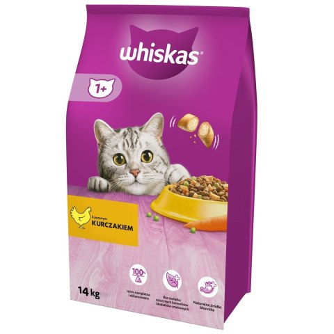 WHISKAS Adult z kurczakiem - sucha, pełnoporcjowa karma dla kota dorosłego - 14 kg Whiskas
