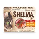 SHELMA saszetka - pełnoporcjowa bezzbożowa karma dla dorosłych kotów. Z kurczakiem, wołowiną, indykiem, kaczką 12x 85 g SHELMA