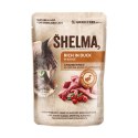 SHELMA saszetka - pełnoporcjowa bezzbożowa karma dla dorosłych kotów. Z kurczakiem, wołowiną, indykiem, kaczką 12x 85 g SHELMA
