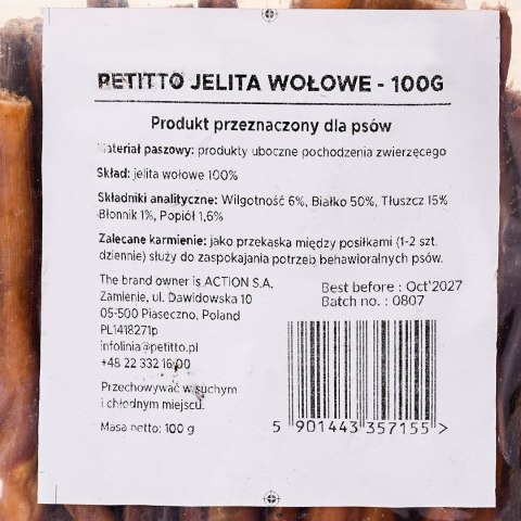 PETITTO Jelito Wołowe - gryzak dla psa - 100g PETITTO