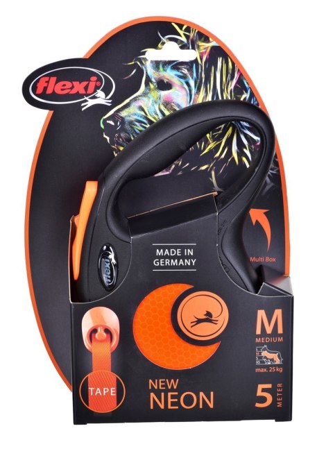 FLEXI New Neon - smycz automatyczna - M: 5m Flexi