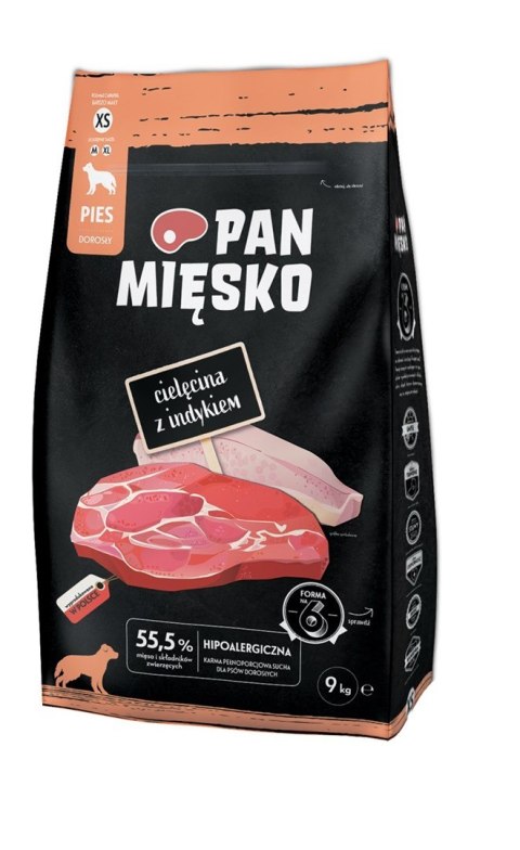PAN MIĘSKO Cielęcina z indykiem (dorosły) chrupki XS - Karma sucha dla psa - 9kg PAN MIĘSKO