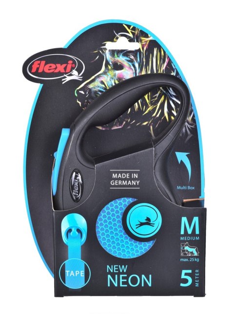 Smycz FLEXI automatyczna New Neon M taśma 5 m kol. niebieski Flexi