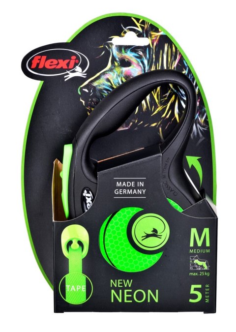 Smycz FLEXI automatyczna New Neon taśma M 5 m zielona Flexi