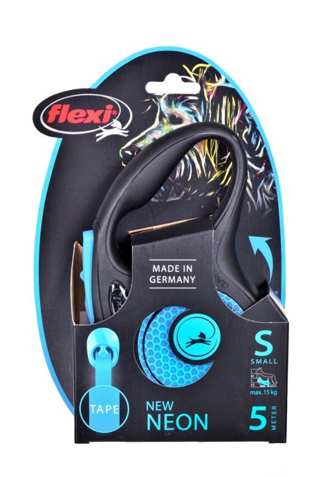 Smycz Flexi automatyczna New Neon S taśma 5 m - dla psa do 15 kg, kolor niebieski Flexi