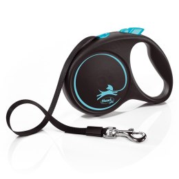 Smycz flexi automatyczna Black Design M taśma 5 m - dla psa do 25 kg, kolor niebieski Flexi