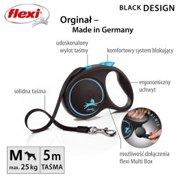 Smycz flexi automatyczna Black Design M taśma 5 m - dla psa do 25 kg, kolor niebieski Flexi