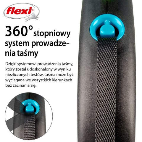 Smycz flexi automatyczna Black Design M taśma 5 m - dla psa do 25 kg, kolor niebieski Flexi