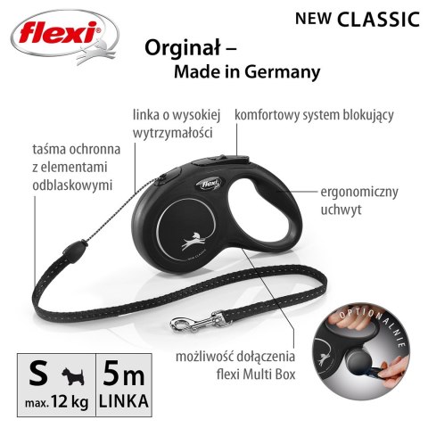 Smycz flexi automatyczna New Classic S linka 5 m - dla psa do 12 kg, kolor czarny Flexi