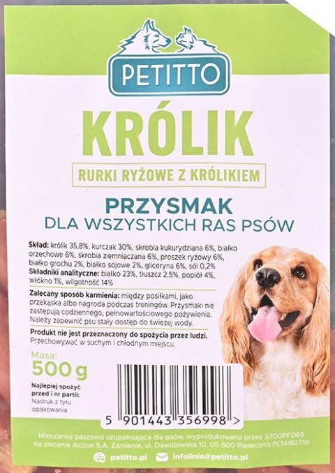 PETITTO Rurki ryżowe z królikiem dla psa 500g PETITTO