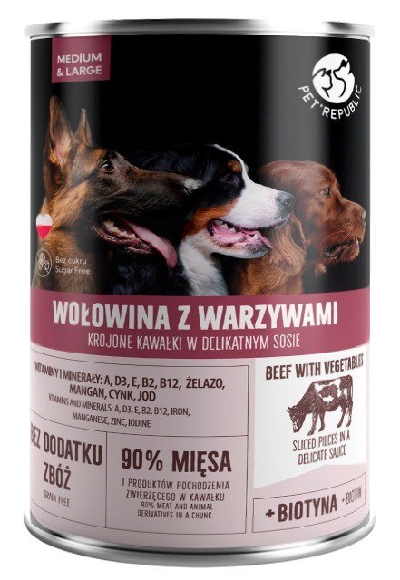 PetRepublic puszka dla psa wołowina, warzywa 1250 g PetRepublic