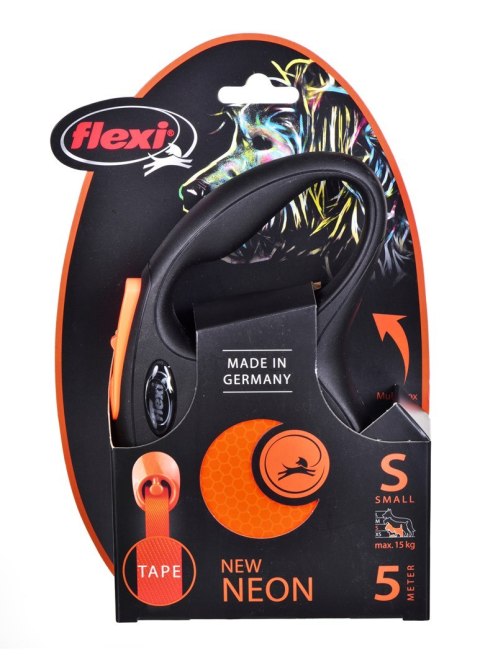 FLEXI Smycz automatyczna New Neon S taśma 5 m kol. pomarańczowy Flexi