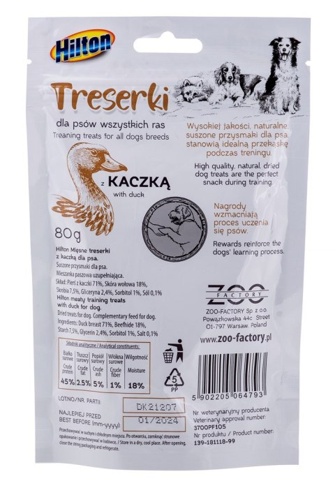 HILTON Treserki mięsne z kaczki - przysmak dla psa - 80 g Hilton