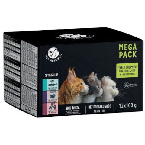PetRepublic saszetki dla kota STERIL (tuńczyk-indyk-wołowina) 12x100g PetRepublic
