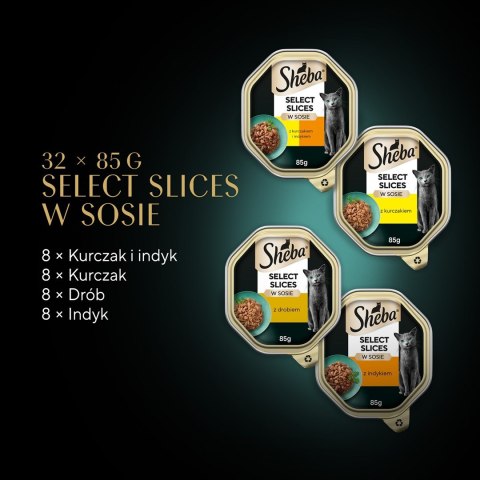 SHEBA Select Slices drób/kurczak/indyk w sosie - mokra karma dla kota - tacka - 32x85 g Sheba
