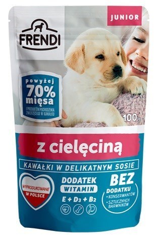 FRENDI Junior Kawałki w delikatnym sosie z cielęciną - mokra karma dla psa - 100 g Frendi