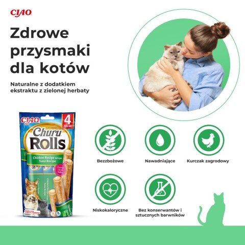 INABA Churu Rolls Tuńczyk z kurczakiem - przysmak dla kota - 4x10 g INABA