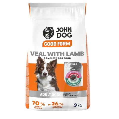 John Dog GOOD FORM Ś/D RASY cielęcina z jagnięciną Karma sucha dla psa 3kg JOHN DOG