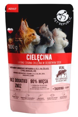 PET REPUBLIC Adult Cielęcina drobno siekana - mokra karma dla kota - 100 g PetRepublic