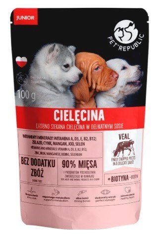 PET REPUBLIC Junior Drobno siekana cielęcina - mokra karma dla psa - 100 g PetRepublic
