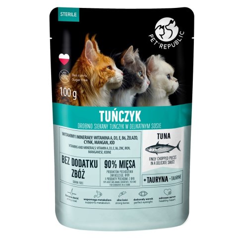 PET REPUBLIC Steril Drobno siekany tuńczyk w sosie - mokra karma dla kota - 100 g PetRepublic