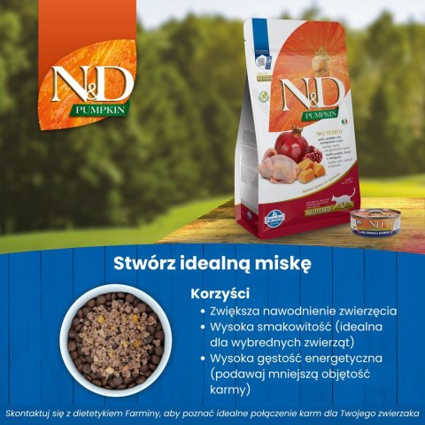 Farmina N&D Pumpkin Neutered sucha karma z przepiórką dla kotów po zabiegu kastracji 5kg Farmina