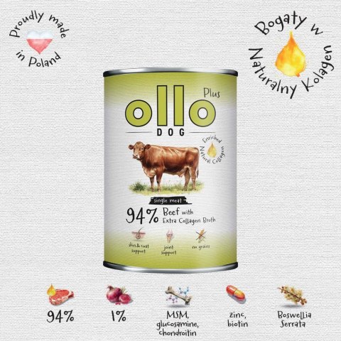 Ollo Plus Kolagen Wołowina 400g puszka dla psa OLLO