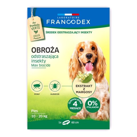 FRANCODEX PL Obroża odstraszająca insekty dla psów od 10 do 20 kg, 60 cm (FR179172)