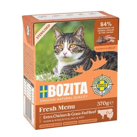 BOZITA Sterylised - Kurczak wołowina w galarecie- mokra karma dla kota - 370g BOZITA