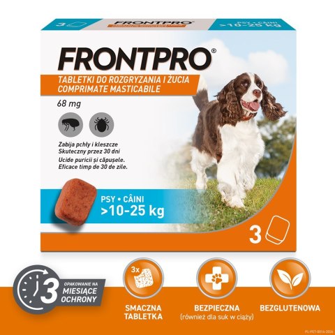 FRONTPRO Tabletki na pchły i kleszcze dla psa (>10-25 kg) - 3x 68mg FrontPro