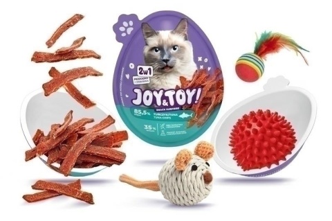 JOY&TOY! SNACK SUPRISE DLA KOTA 2w1 ZABAWKA+SMAKOŁYK 20g TUŃCZYK /18