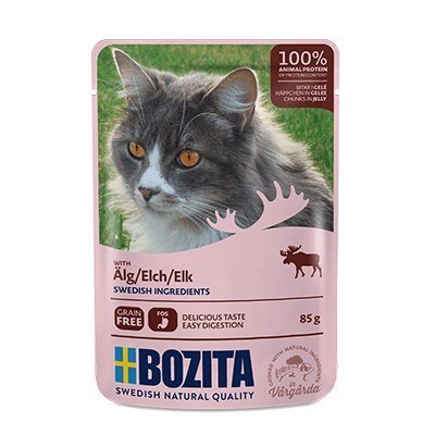 BOZITA Mięsne kawałki w galarecie z łosiem - saszetka dla kota - 85g BOZITA