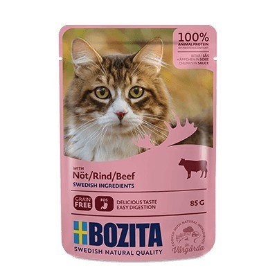 BOZITA Mięsne kawałki w sosie z wołowiną - saszetka dla kota - 85g BOZITA