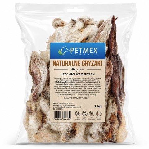 PETMEX Uszy Królika z futrem 1kg PETMEX