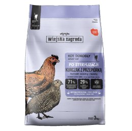 Wiejska Zagroda Karma sucha dla kota Dla sterylizowanych Kurczak z przepiórką Prebiotyk i probiotyk (dorosły) 3kg Wiejska zagroda