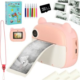 Aparat fotograficzny natychmiastowy drukarka termiczna + wkłady karta 32GB różowy miś Kik Sp. z o. o. Sp. k.