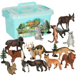 Figurki zwierząt zwierzęta zoo safari farma akcesoria skrzynka 19 el. Kik Sp. z o. o. Sp. k.