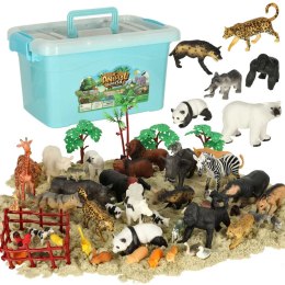 Figurki zwierząt zwierzęta zoo safari farma akcesoria skrzynka 59 el. Kik Sp. z o. o. Sp. k.