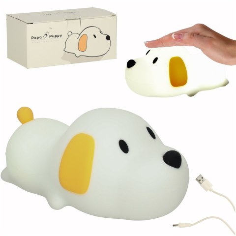 Kik Sp. z o. o. Sp. k. Lampka nocna dla dzieci silikonowa dotykowa miękka LED USB biała piesek leżący Kik Sp. z o. o. Sp. k. Lampka nocna dla dzieci silikonowa dotykowa miękka LED USB biała piesek leżący