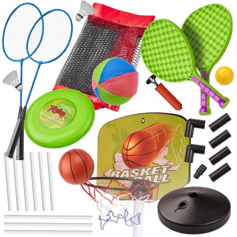 Kik Sp. z o. o. Sp. k. Zestaw sportowy 5w1 badminton koszykówka siatkówka tenis frisbee Kik Sp. z o. o. Sp. k. Zestaw sportowy 5w1 badminton koszykówka siatkówka tenis frisbee