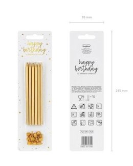 Świeczki urodzinowe na tort gładkie złote długie 12 sztuk 12,5cm Partydeco Sp. z o. o.